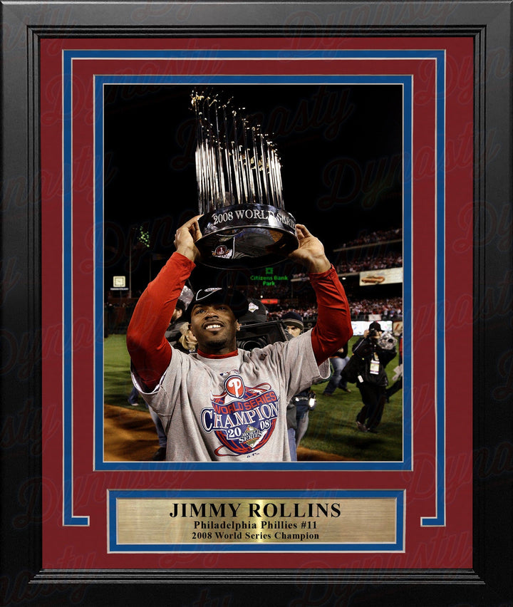 Dynasty Sports & Framing Framed Baseball Photos 8x10 Framed Photo Jimmy Rollins 2008 World Series Trophy Philadelphia Phillies Framed Baseball Photo