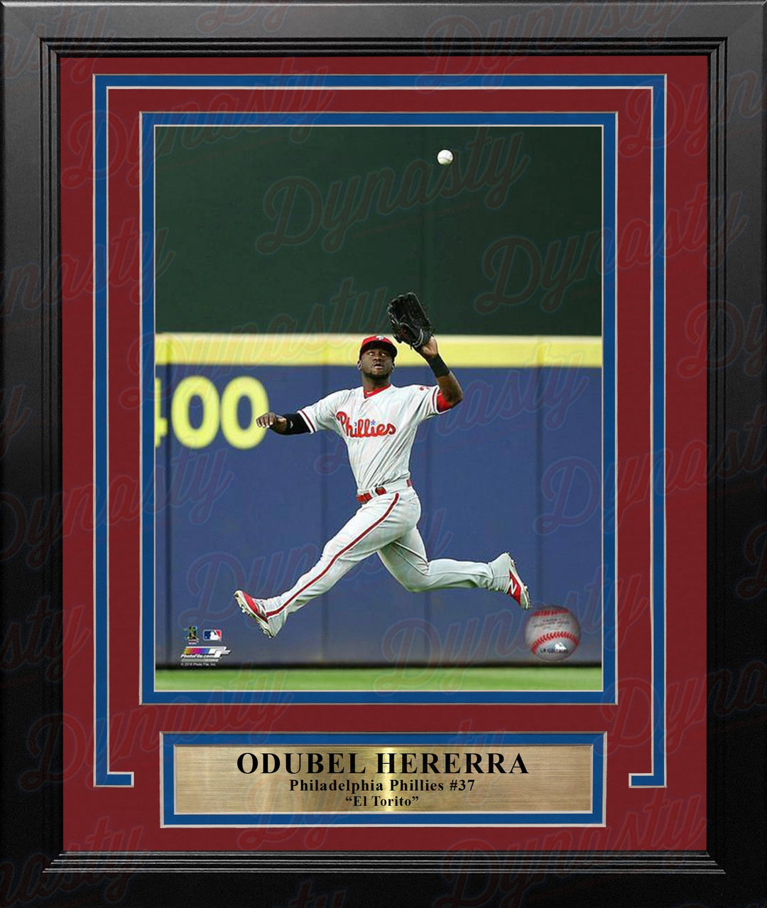 Dynasty Sports & Framing Framed Baseball Photos 8x10 Framed Photo Odubel Herrera Philadelphia Phillies Jump Catch MLB Baseball Framed and Matted Photo