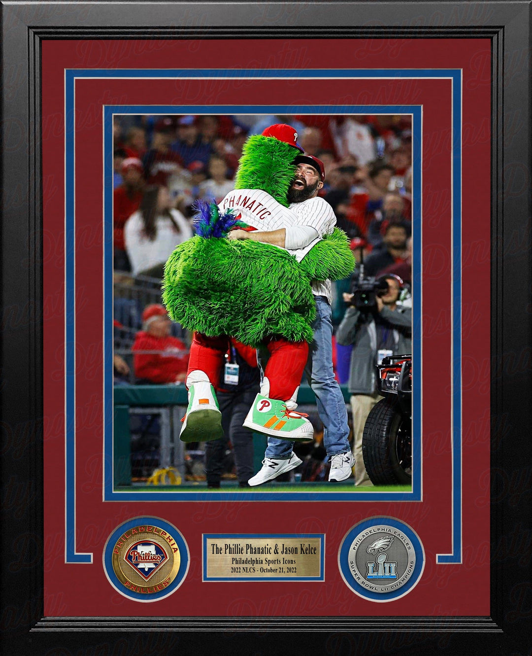 Dynasty Sports & Framing Framed Baseball Photos 8x10 Framed Photo The Phillie Phanatic & Jason Kelce Rally the Phillies Framed NLCS Baseball Photo