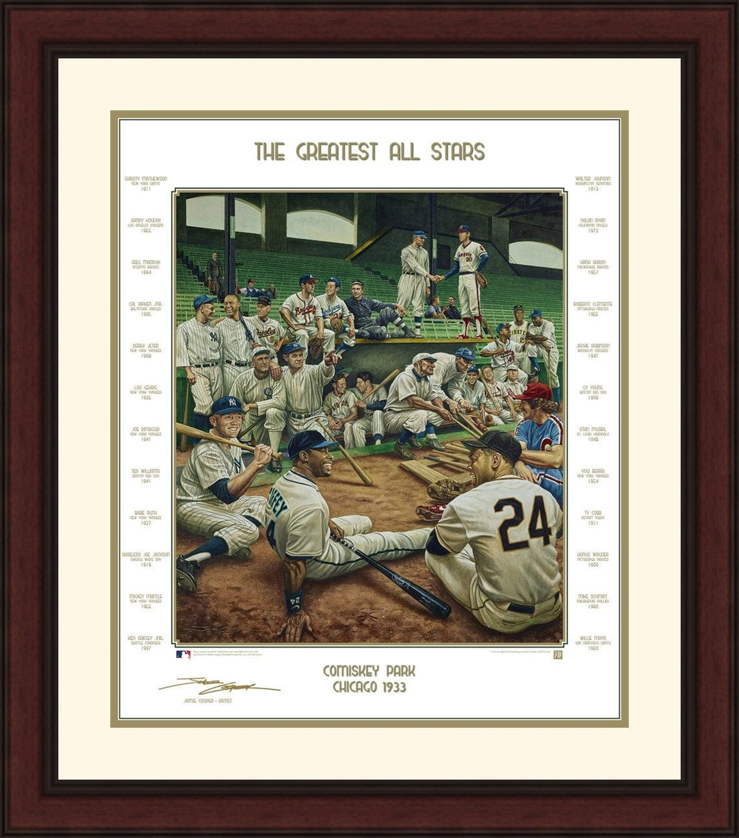 Dynasty Sports & Framing Framed Baseball Photos Cherry Frame with Matting MLB Baseball's Greatest All-Stars Exclusive Dream Scene Framed Lithograph Artwork Print