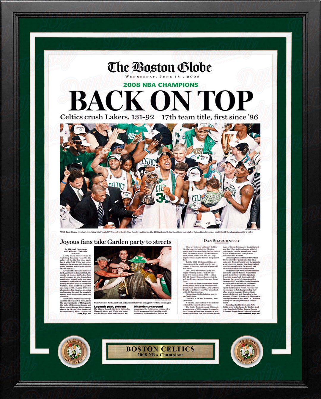 Dynasty Sports & Framing Framed Basketball Photos 11x14 Framed Photo Boston Celtics 2008 NBA Champions Framed Boston Globe Photo