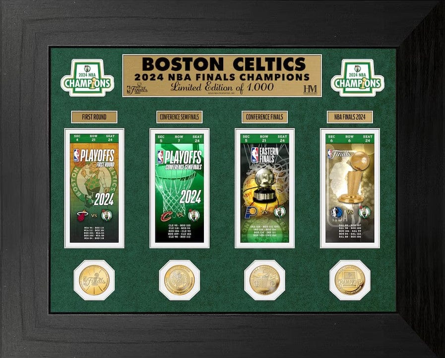 Dynasty Sports & Framing Framed Basketball Photos Boston Celtics Highland Mint 2024 NBA Champions 18x22 Deluxe Ticket Collection Gold Coin Photo Mint