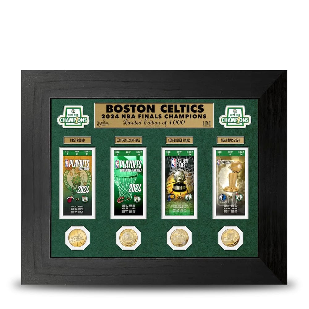 Dynasty Sports & Framing Framed Basketball Photos Boston Celtics Highland Mint 2024 NBA Champions 18x22 Deluxe Ticket Collection Gold Coin Photo Mint