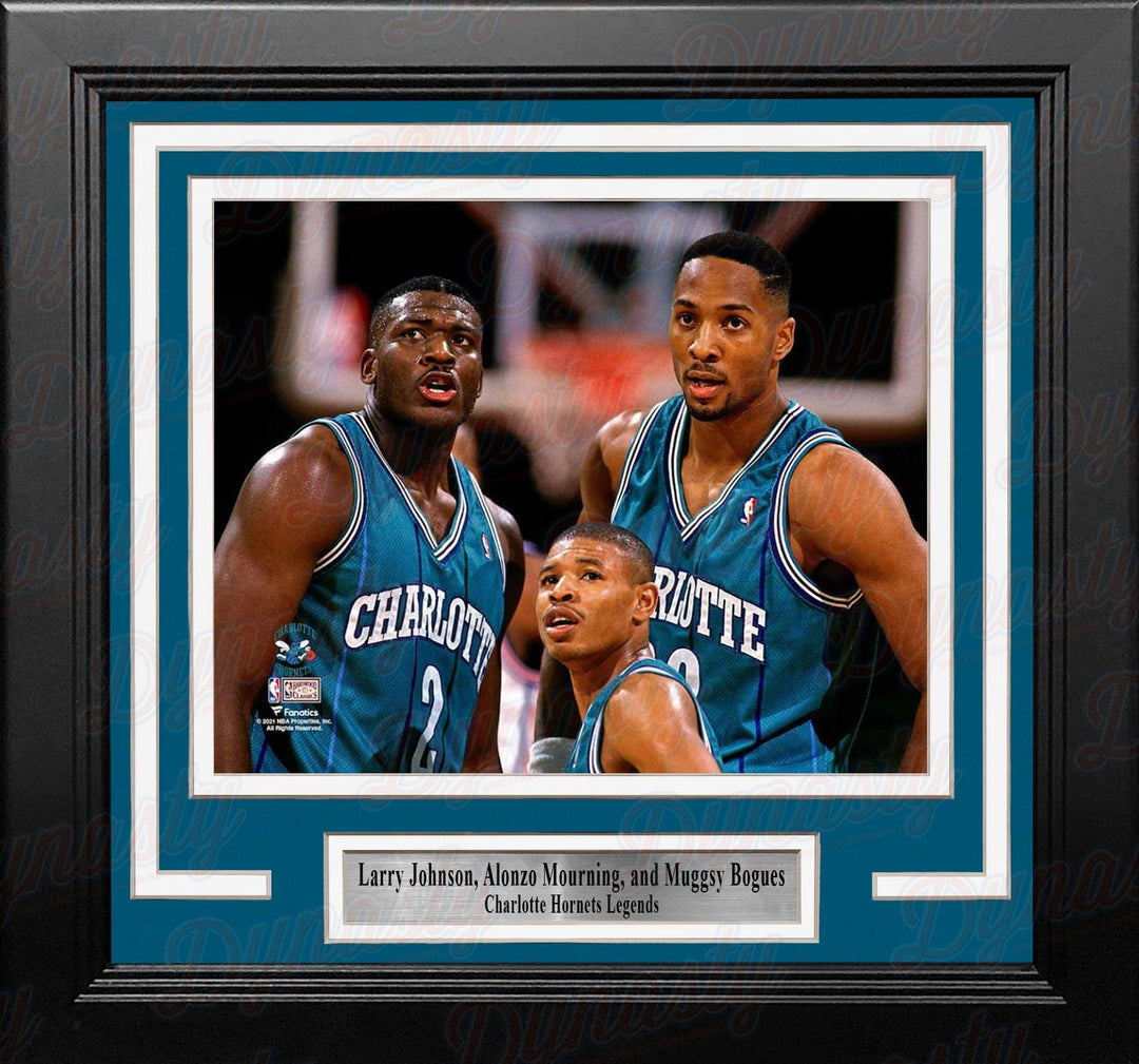 Dynasty Sports & Framing Framed Basketball Photos Larry Johnson, Alonzo Mourning, & Muggsy Bogues Charlotte Hornets 8" x 10" Framed Basketball Photo
