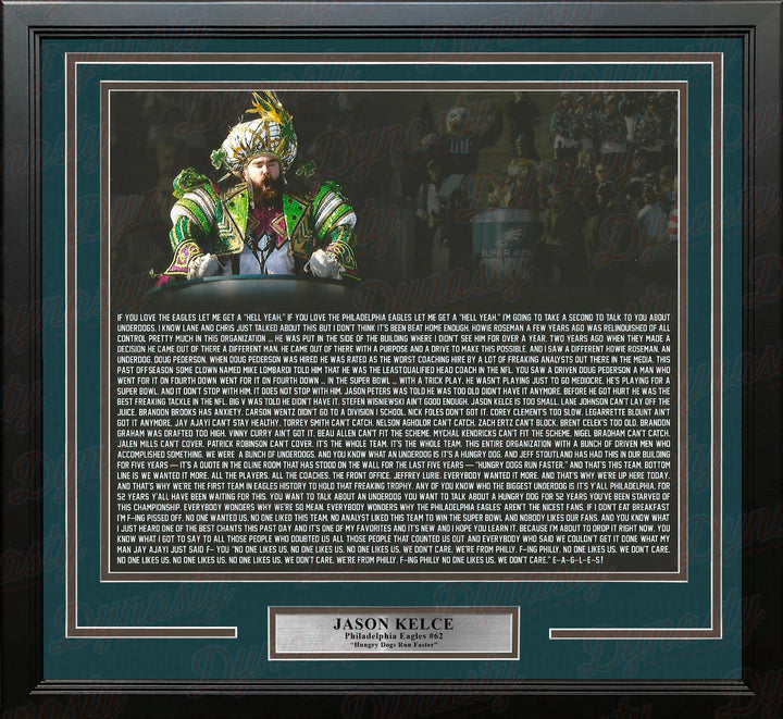 Dynasty Sports & Framing Framed Football Photos 11x14 Framed Photo Jason Kelce Super Bowl LII Parade Speech Text Philadelphia Eagles Framed Football Photo