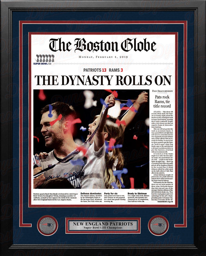 Dynasty Sports & Framing Framed Football Photos 11x14 Framed Photo New England Patriots Super Bowl LIII Champions Framed Boston Globe Photo