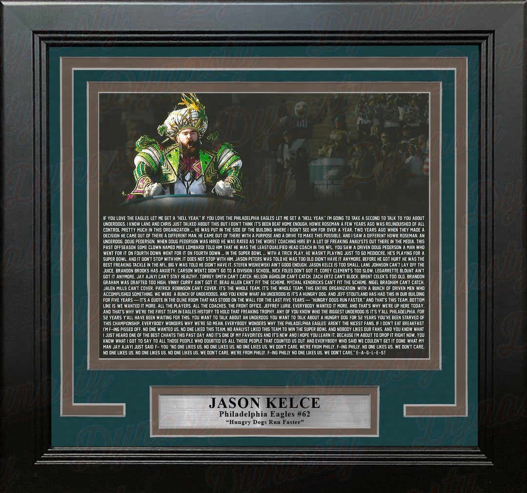 Dynasty Sports & Framing Framed Football Photos 8x10 Framed Photo Jason Kelce Super Bowl LII Parade Speech Text Philadelphia Eagles Framed Football Photo
