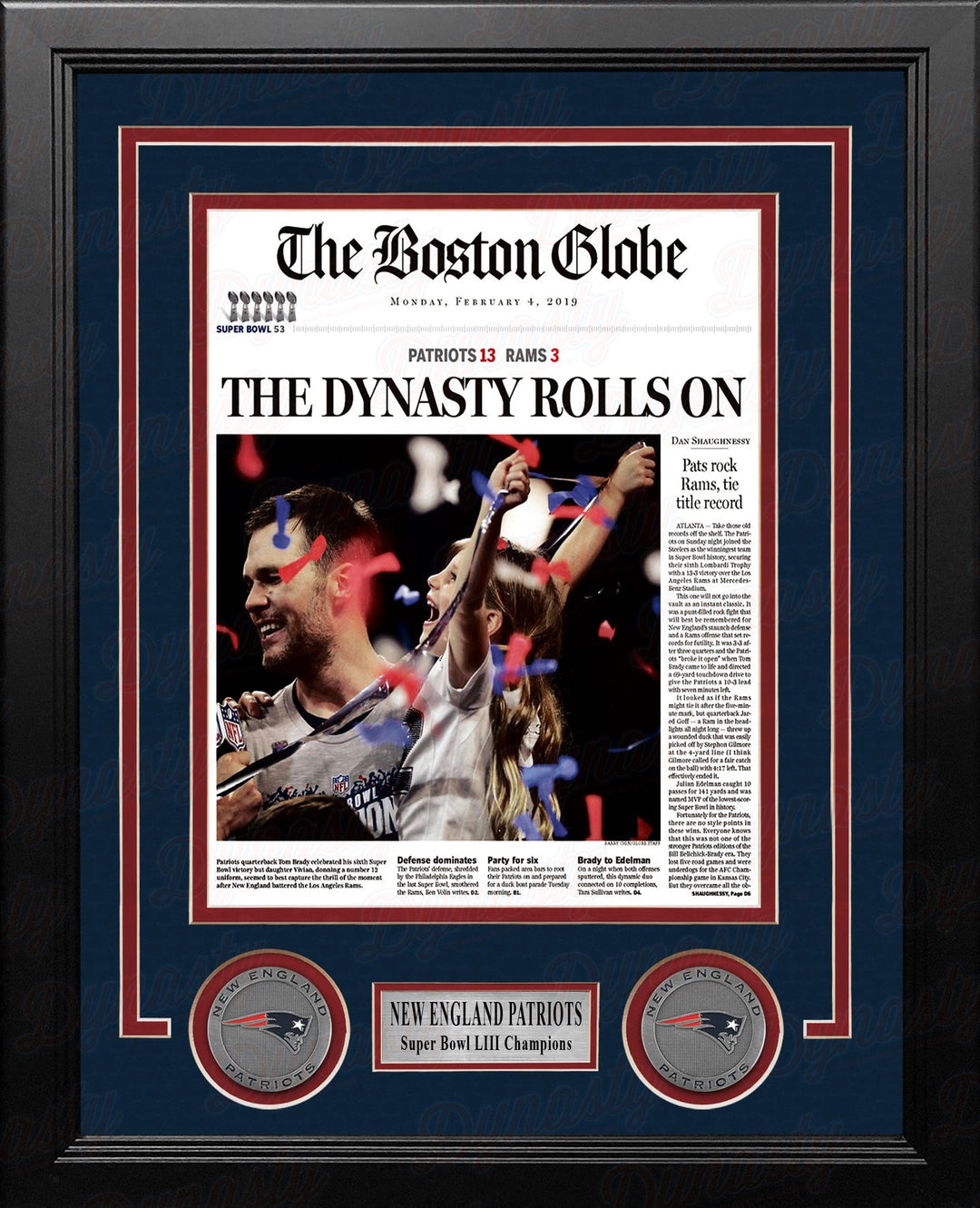 Dynasty Sports & Framing Framed Football Photos 8x10 Framed Photo New England Patriots Super Bowl LIII Champions Framed Boston Globe Photo