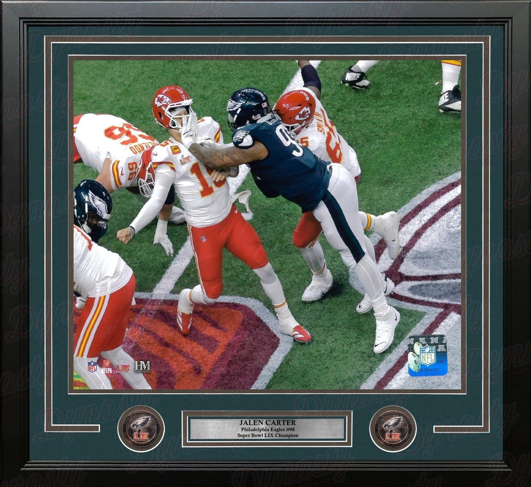Dynasty Sports & Framing Framed Football Photos Jalen Carter Hits Mahomes Philadelphia Eagles 11" x 14" Framed Super Bowl LIX Football Photo