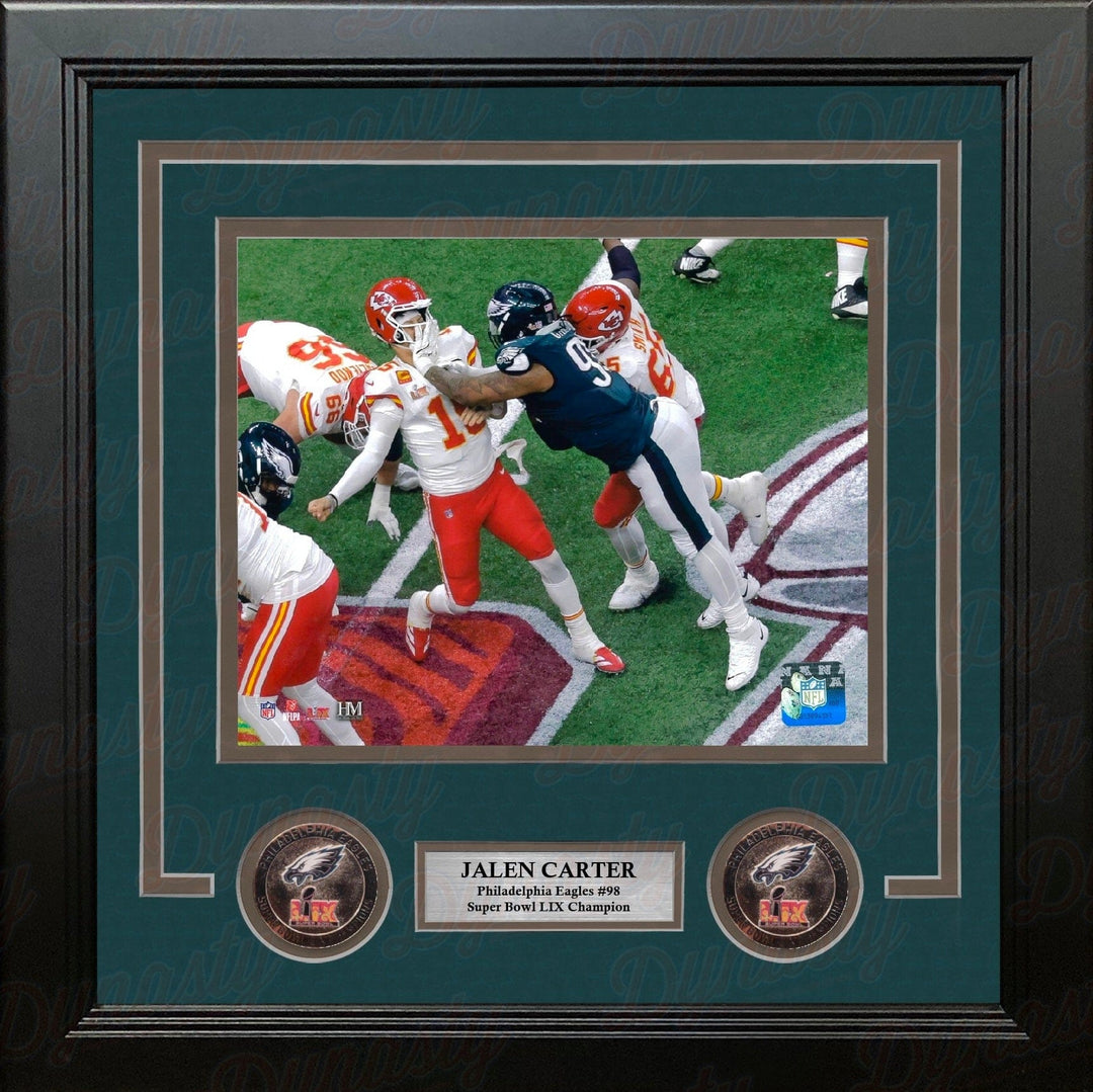 Dynasty Sports & Framing Framed Football Photos Jalen Carter Hits Mahomes Philadelphia Eagles 8" x 10" Framed Super Bowl LIX Football Photo