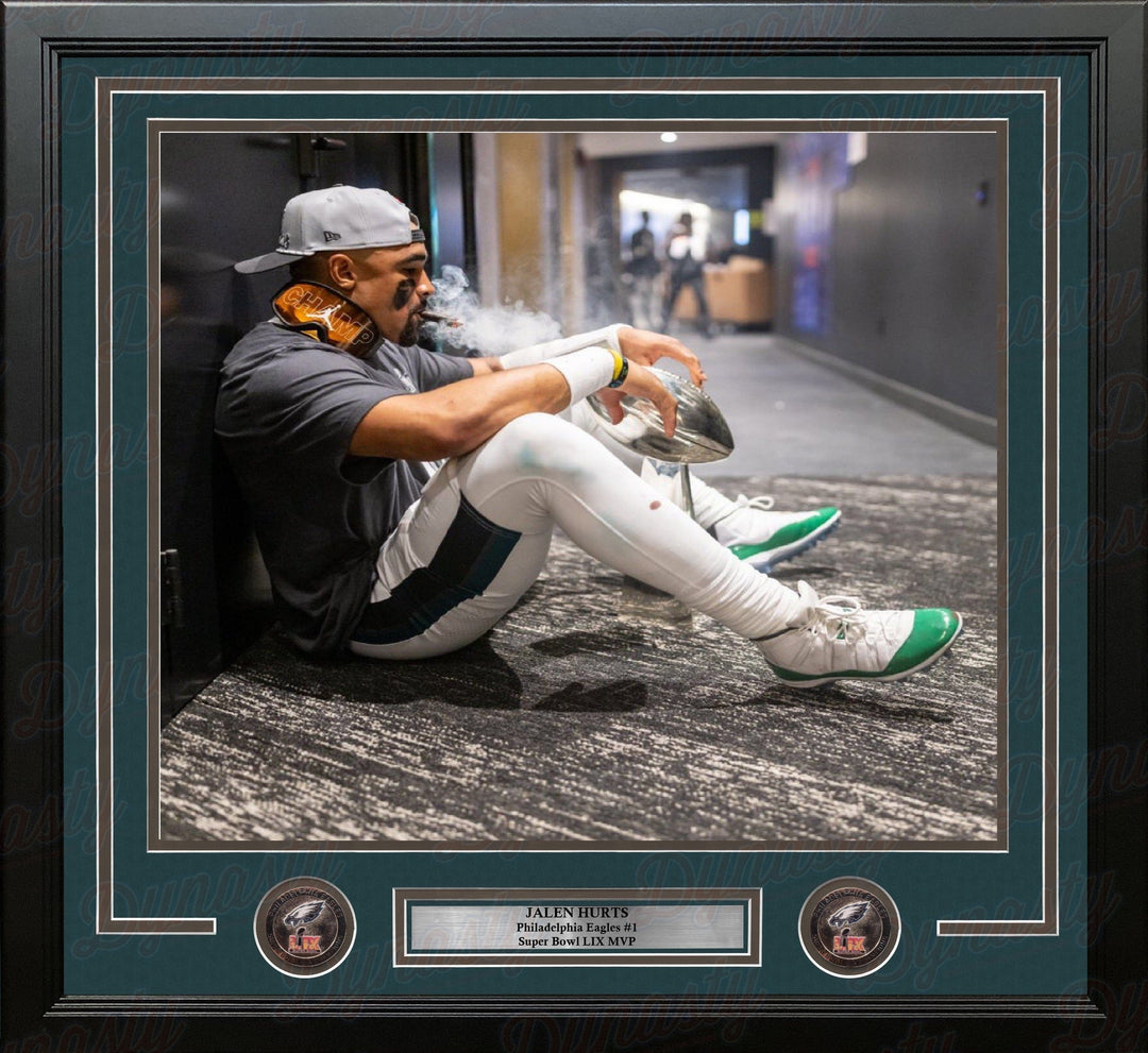 Dynasty Sports & Framing Framed Football Photos Jalen Hurts Cigar & Trophy Philadelphia Eagles Super Bowl Champions 16" x 20" Framed Football Photo