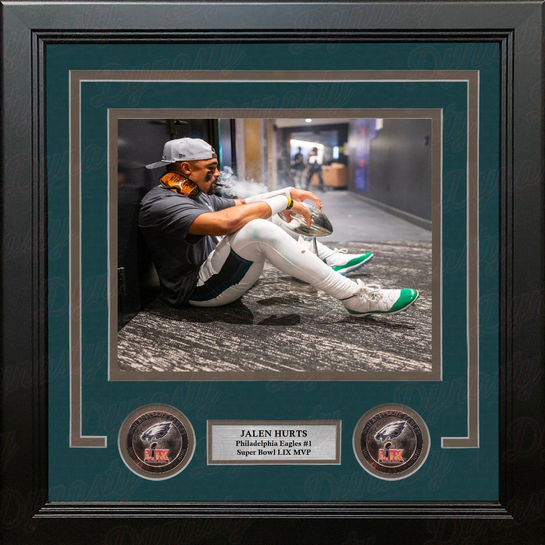 Dynasty Sports & Framing Framed Football Photos Jalen Hurts Cigar & Trophy Philadelphia Eagles Super Bowl Champions 8" x 10" Framed Football Photo