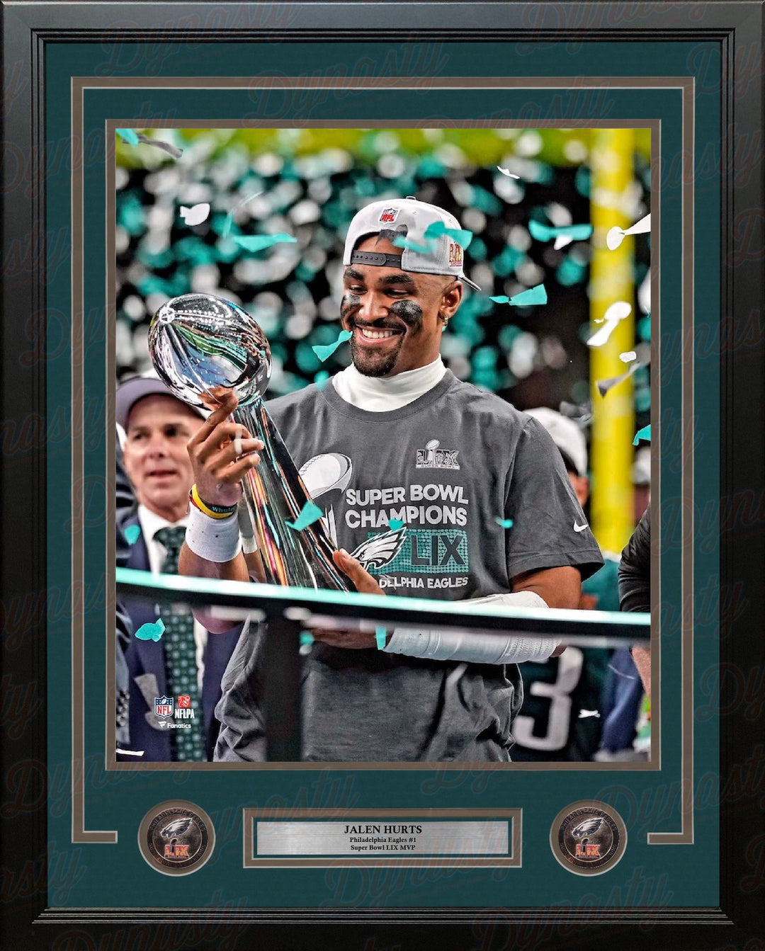 Dynasty Sports & Framing Framed Football Photos Jalen Hurts Super Bowl LIX Lombardi Trophy Philadelphia Eagles 11" x 14" Framed Football Photo