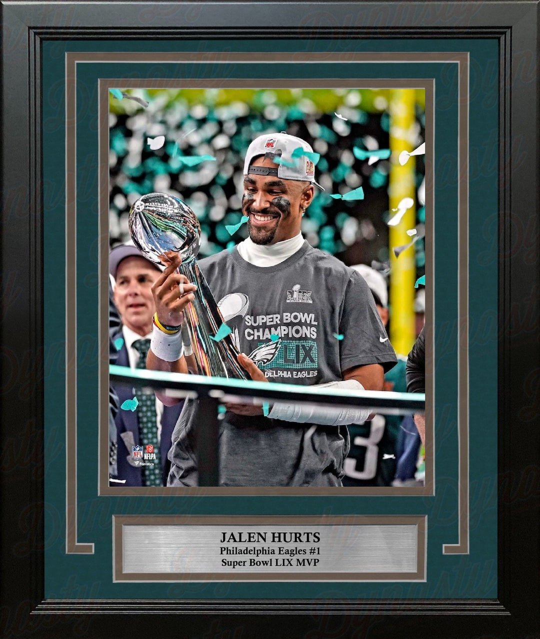 Dynasty Sports & Framing Framed Football Photos Jalen Hurts Super Bowl LIX Lombardi Trophy Philadelphia Eagles 8" x 10" Framed Football Photo