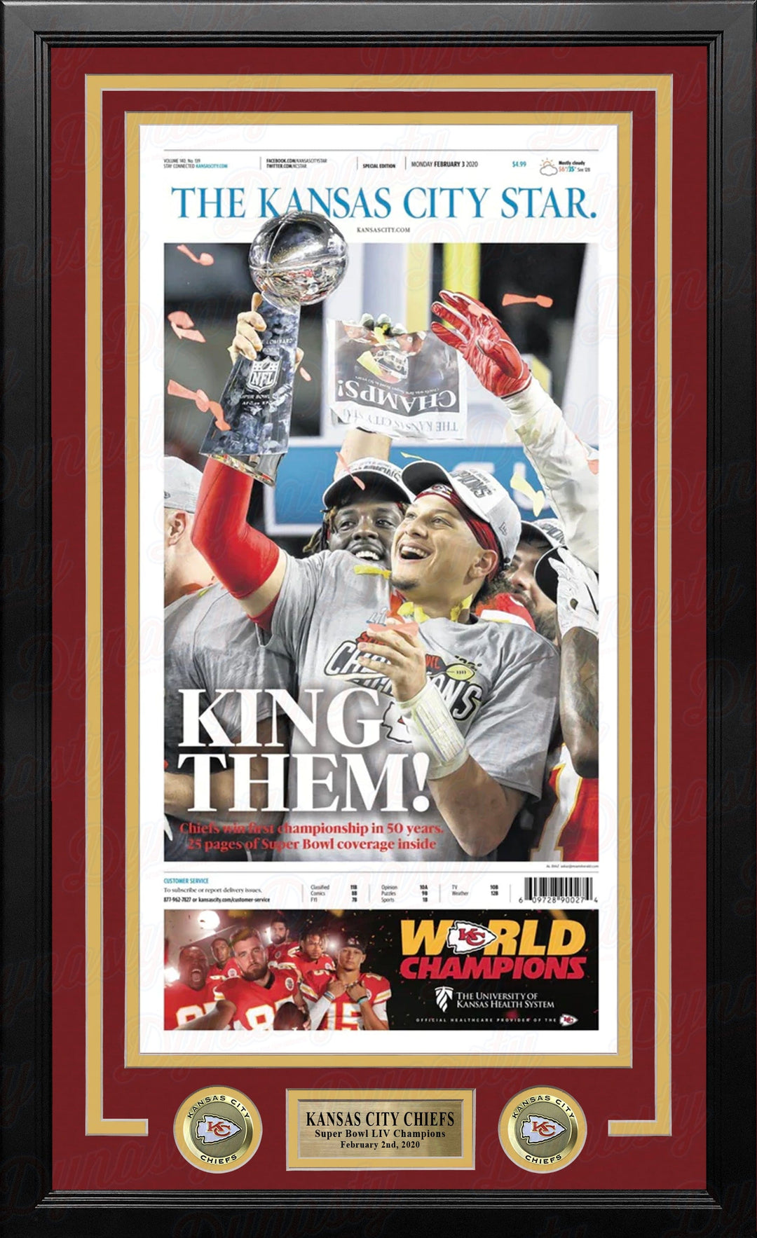 Dynasty Sports & Framing Framed Football Photos Kansas City Chiefs Super Bowl LIV Championship Framed Kansas City Star Newspaper