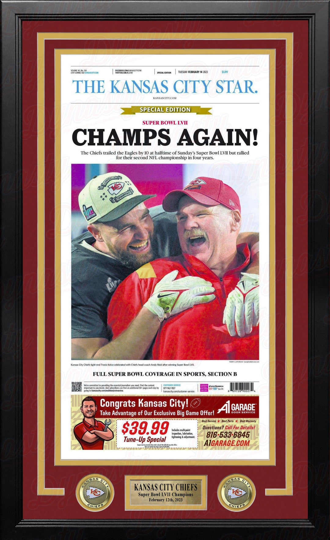 Dynasty Sports & Framing Framed Football Photos Kansas City Chiefs Super Bowl LVII Championship Framed Kansas City Star Newspaper - Andy Reid