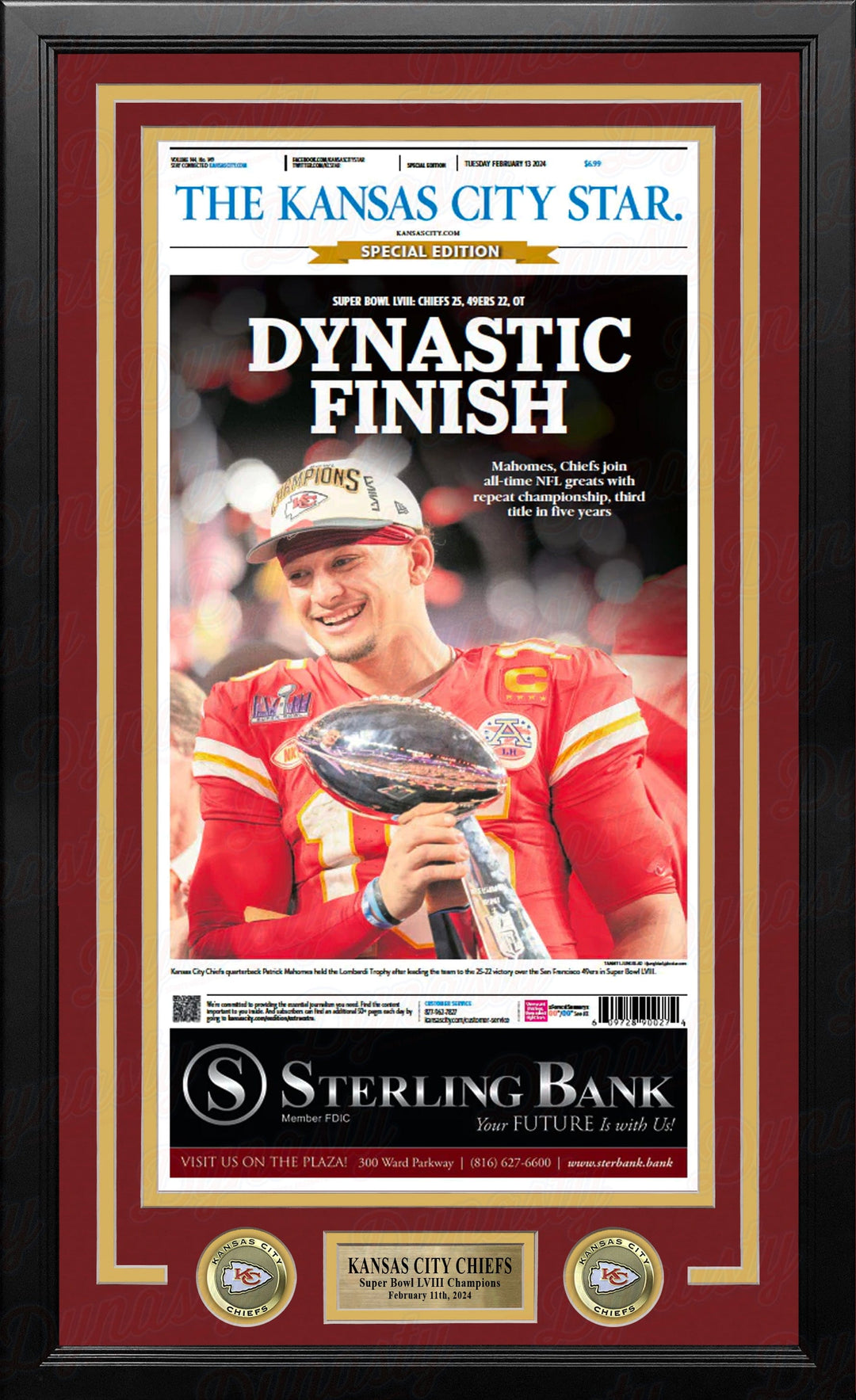 Dynasty Sports & Framing Framed Football Photos Kansas City Chiefs Super Bowl LVIII Championship Framed Kansas City Star Newspaper