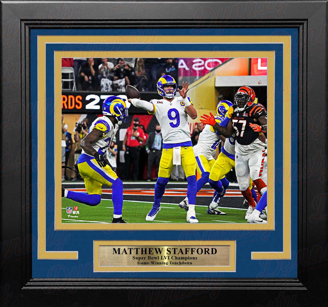 Dynasty Sports & Framing Framed Football Photos Matthew Stafford Game-Winning Touchdown Super Bowl LVI Los Angeles Rams 8x10 Framed Football Photo