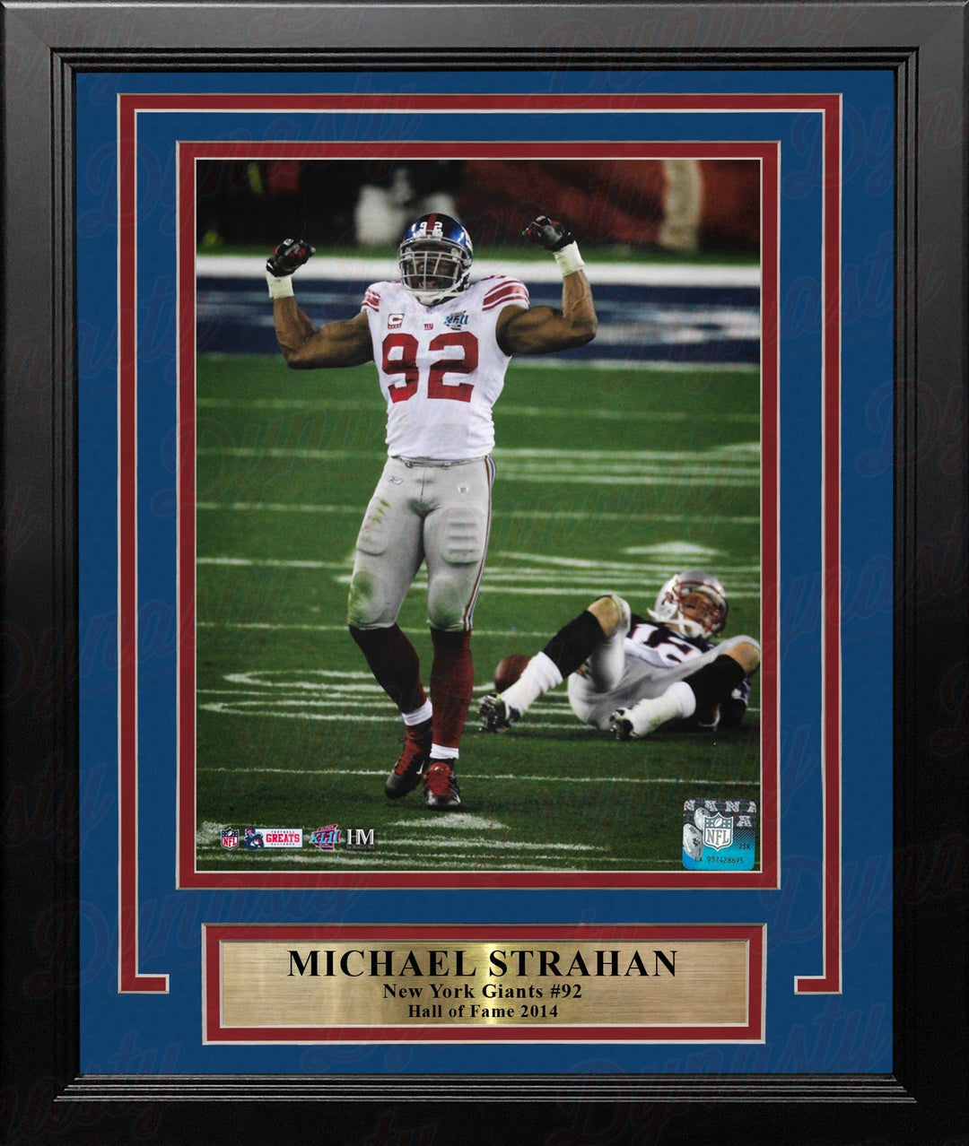 Dynasty Sports & Framing Framed Football Photos Michael Strahan Over Brady Super Bowl XLII New York Giants 8" x 10" Framed Football Photo