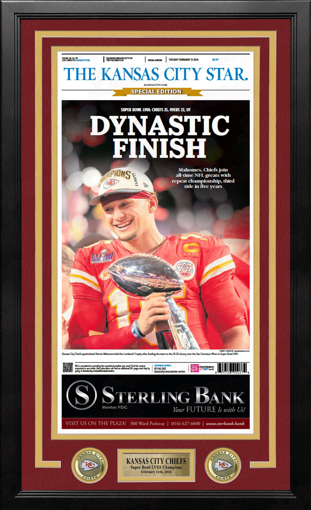 Dynasty Sports & Framing Framed Football Photos Patrick Mahomes Kansas City Chiefs Super Bowl Champions Framed Newspapers (3 Super Bowls)