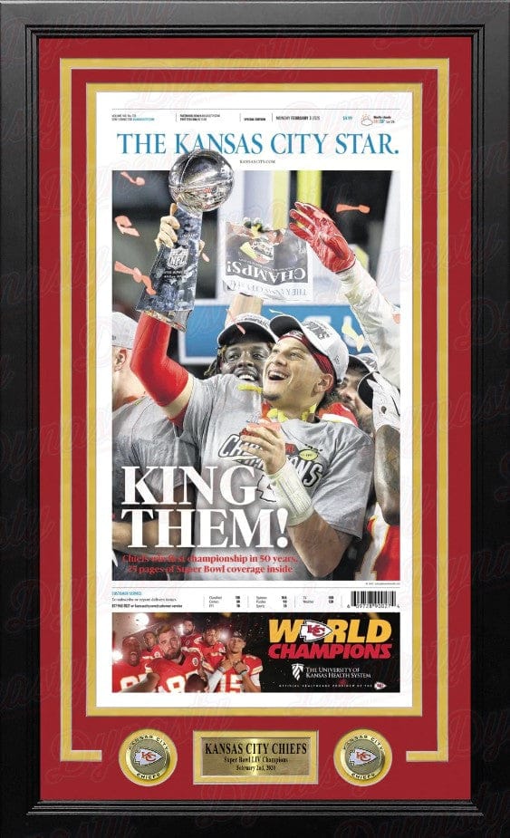 Dynasty Sports & Framing Framed Football Photos Patrick Mahomes Kansas City Chiefs Super Bowl Champions Framed Newspapers (3 Super Bowls)