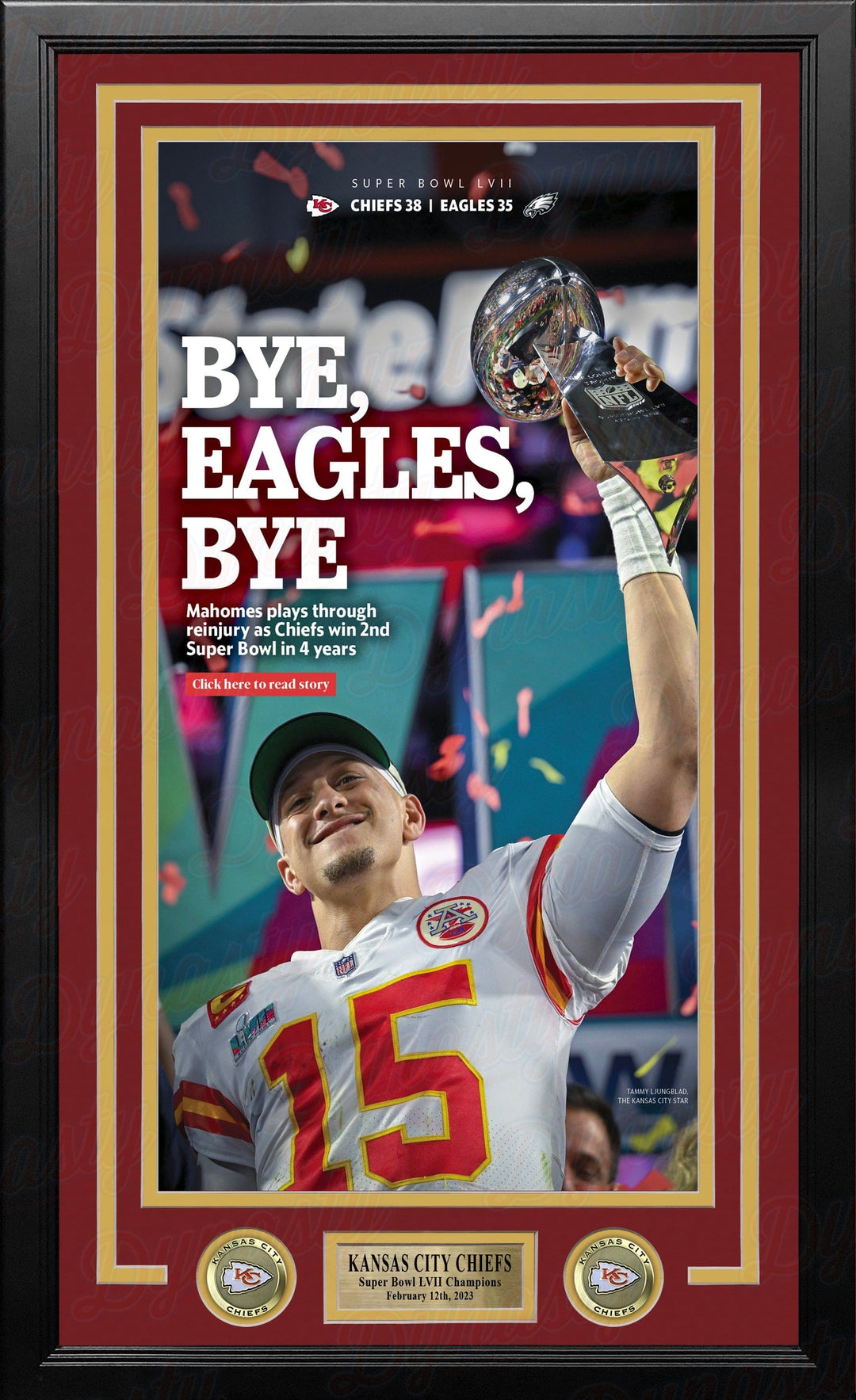 Dynasty Sports & Framing Framed Football Photos Patrick Mahomes Kansas City Chiefs Super Bowl Champions Framed Newspapers (3 Super Bowls)