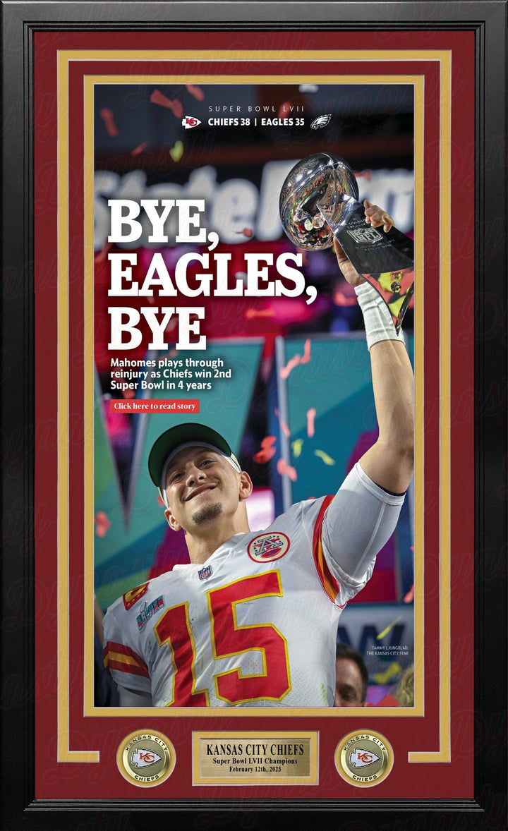 Dynasty Sports & Framing Framed Football Photos Patrick Mahomes Kansas City Chiefs Super Bowl Champions Framed Newspapers (3 Super Bowls)
