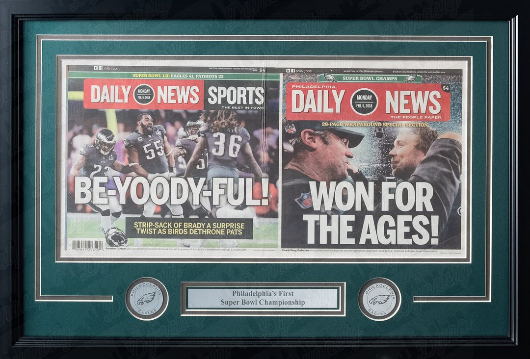 Dynasty Sports & Framing Framed Football Photos Philadelphia Eagles Super Bowl LII Champions Framed and Matted Daily News Collage