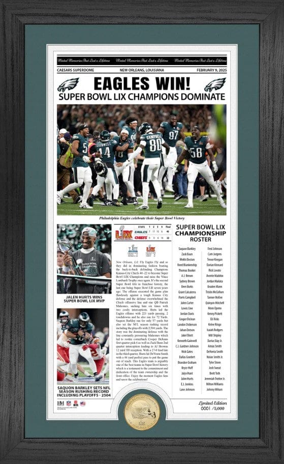 Dynasty Sports & Framing Framed Football Photos Philadelphia Eagles Super Bowl LIX Champions Front Page Cover Bronze Coin Photo Mint