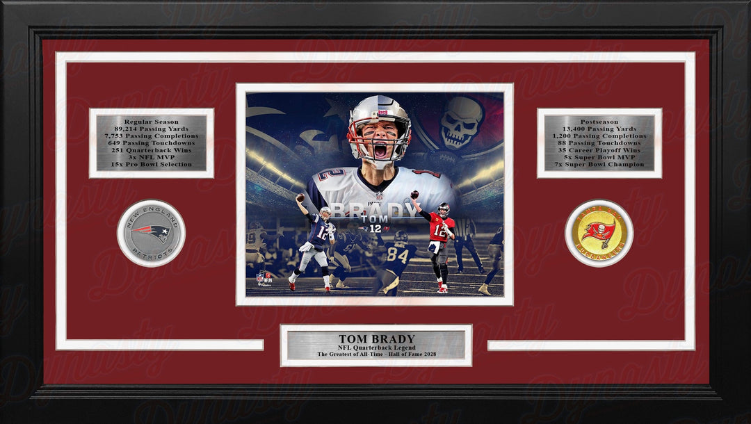 Dynasty Sports & Framing Framed Football Photos Tom Brady New England Patriots & Tampa Bay Buccaneers 8x10 Framed Photo with Career Stats
