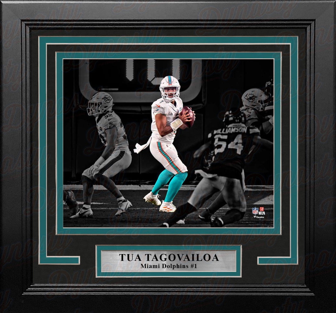 Dynasty Sports & Framing Framed Football Photos Tua Tagovailoa in Action Miami Dolphins 8" x 10" Framed Blackout Football Photo