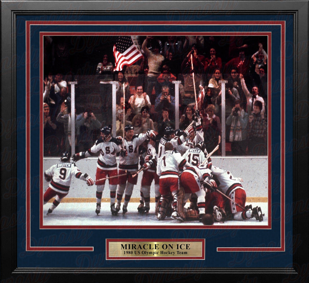Dynasty Sports & Framing Framed Hockey Photos 11x14 Framed Photo 1980 USA Miracle on Ice Olympic Hockey Framed & Matted Photo