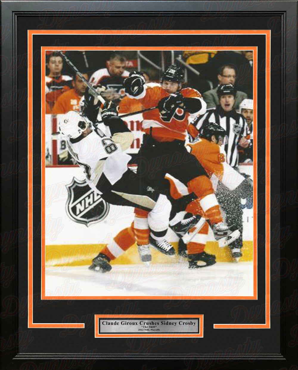 Dynasty Sports & Framing Framed Hockey Photos 11x14 Framed Photo Claude Giroux Hits Sidney Crosby Philadelphia Flyers 2012 NHL Hockey Playoffs Framed Photo