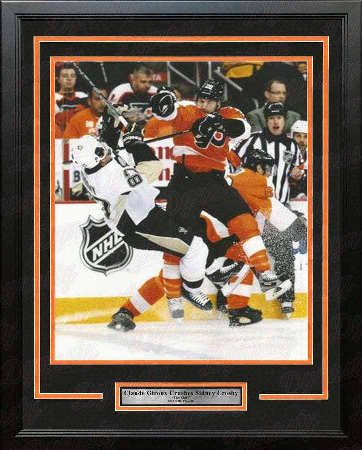 Dynasty Sports & Framing Framed Hockey Photos 11x14 Framed Photo Claude Giroux Hits Sidney Crosby Philadelphia Flyers 2012 NHL Hockey Playoffs Framed Photo