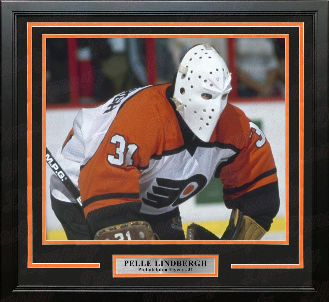 Dynasty Sports & Framing Framed Hockey Photos 11x14 Framed Photo Pelle Lindbergh in Action Philadelphia Flyers Framed Hockey Photo