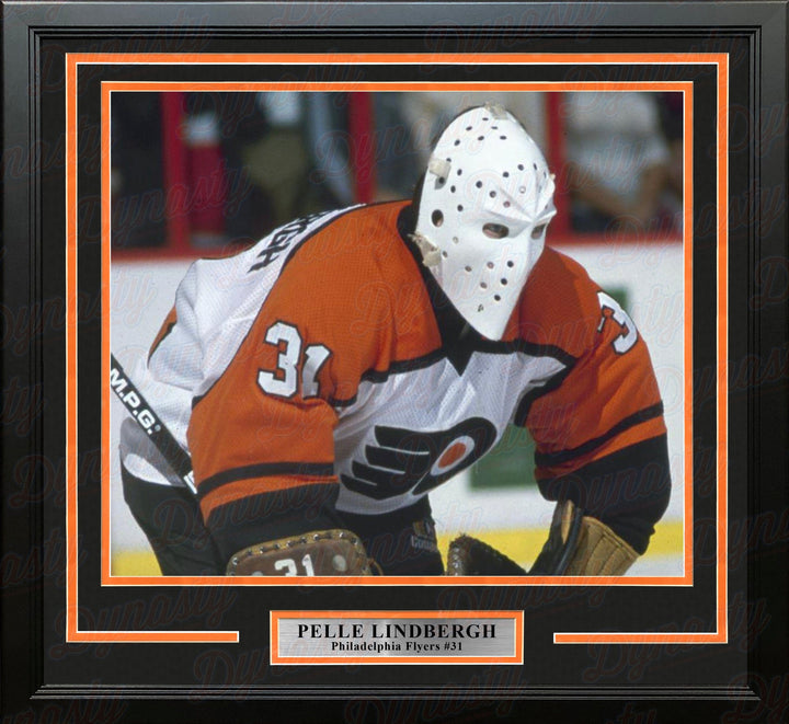 Dynasty Sports & Framing Framed Hockey Photos 11x14 Framed Photo Pelle Lindbergh in Action Philadelphia Flyers Framed Hockey Photo