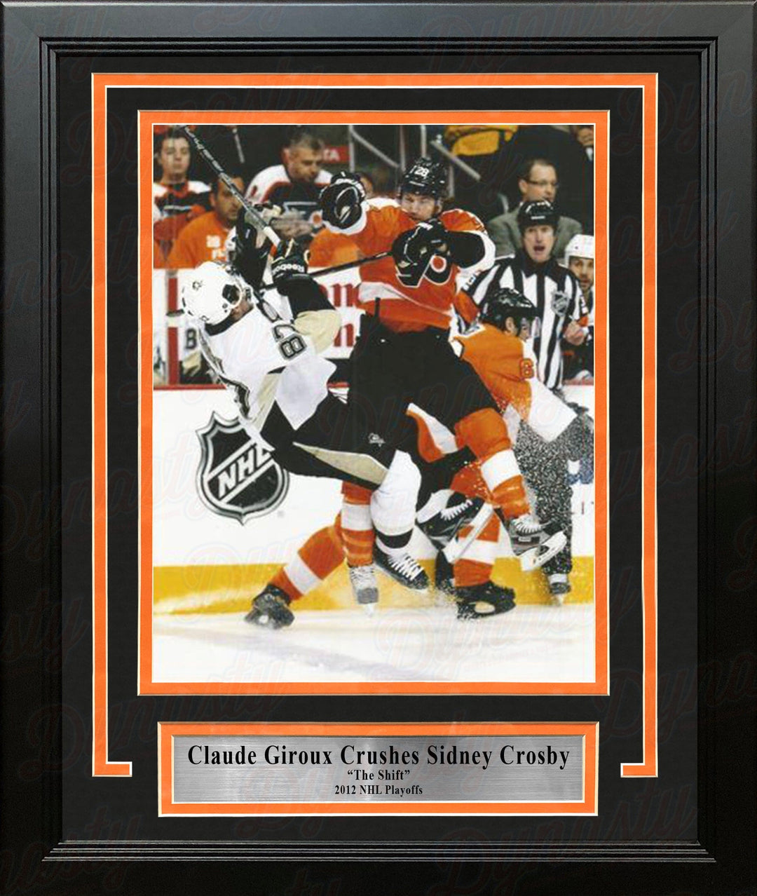 Dynasty Sports & Framing Framed Hockey Photos 8x10 Framed Photo Claude Giroux Hits Sidney Crosby Philadelphia Flyers 2012 NHL Hockey Playoffs Framed Photo