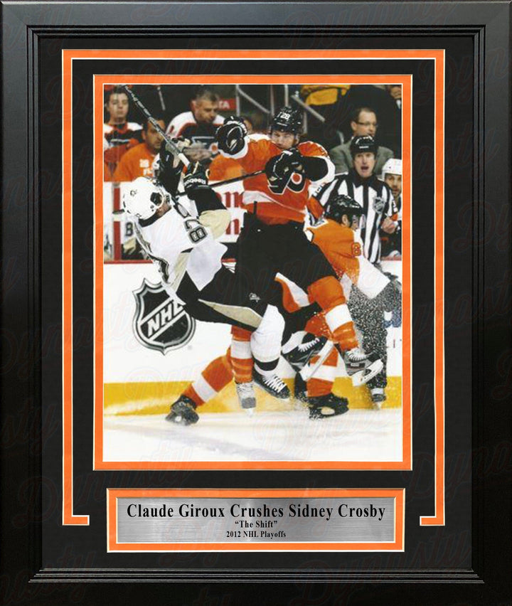Dynasty Sports & Framing Framed Hockey Photos 8x10 Framed Photo Claude Giroux Hits Sidney Crosby Philadelphia Flyers 2012 NHL Hockey Playoffs Framed Photo