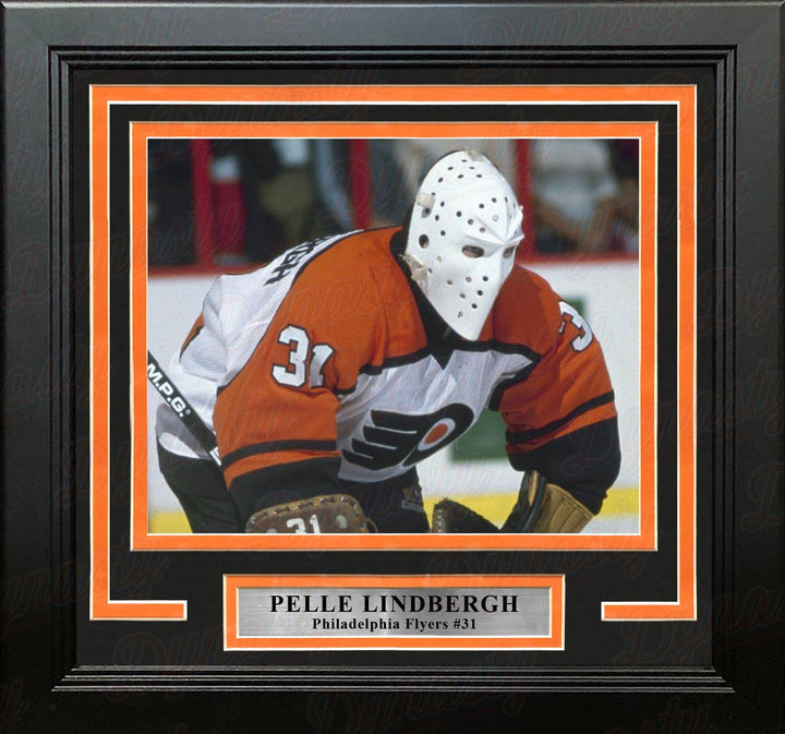 Dynasty Sports & Framing Framed Hockey Photos 8x10 Framed Photo Pelle Lindbergh in Action Philadelphia Flyers Framed Hockey Photo