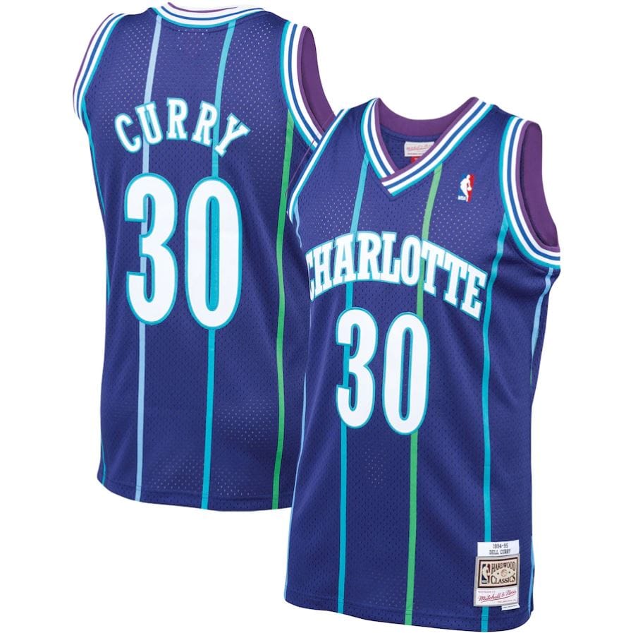 Dynasty Sports & Framing Jerseys - Basketball Small Dell Curry Charlotte Hornets Mitchell & Ness Purple Hardwood Classics 1994-95 Swingman Jersey