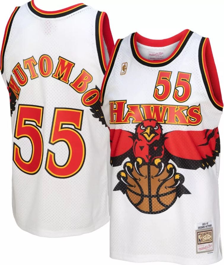 Dynasty Sports & Framing Jerseys - Basketball Small Dikembe Mutombo Atlanta Hawks Mitchell & Ness White Hardwood Classics 1996-97 Swingman Jersey