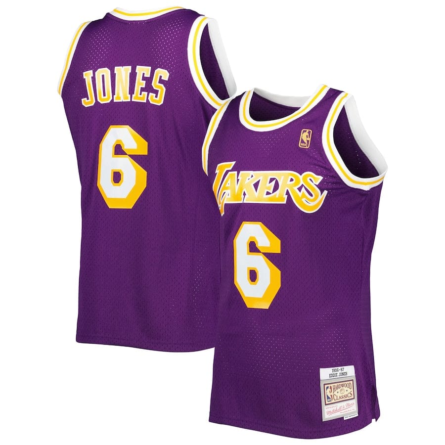 Dynasty Sports & Framing Jerseys - Basketball Small Eddie Jones Los Angeles Lakers Mitchell & Ness Purple Hardwood Classics 1996-97 Swingman Jersey