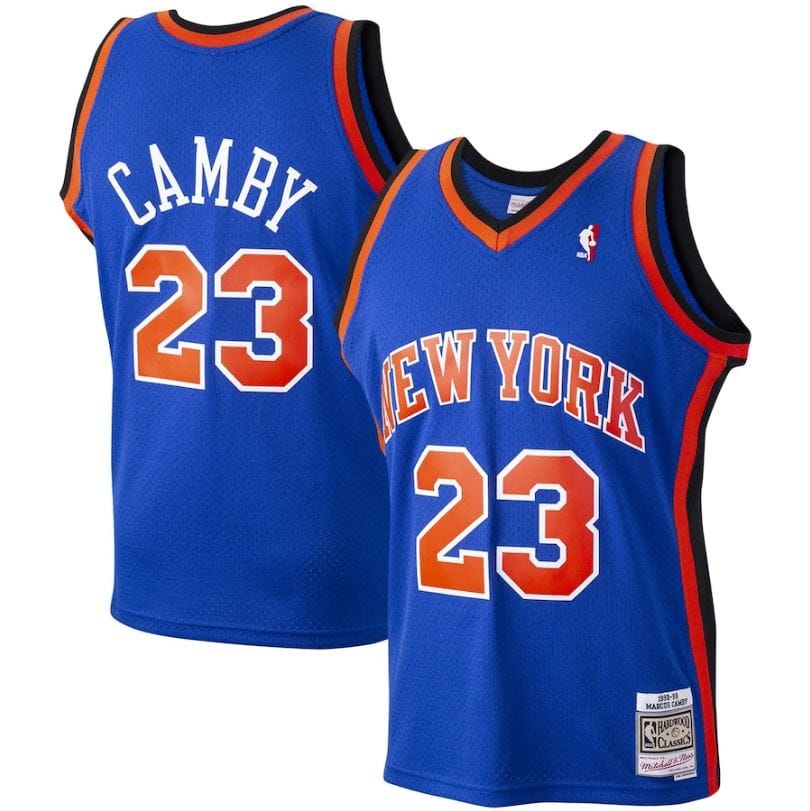 Dynasty Sports & Framing Jerseys - Basketball Small Marcus Camby New York Knicks Mitchell & Ness Blue 1998-99 Hardwood Classics Swingman Jersey