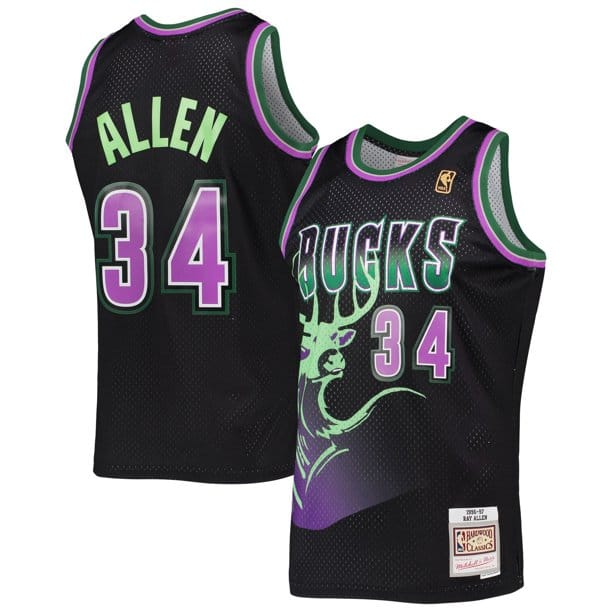 Dynasty Sports & Framing Jerseys - Basketball Small Ray Allen Milwaukee Bucks Mitchell & Ness Black Reload 2.0 Hardwood Classics Swingman Jersey