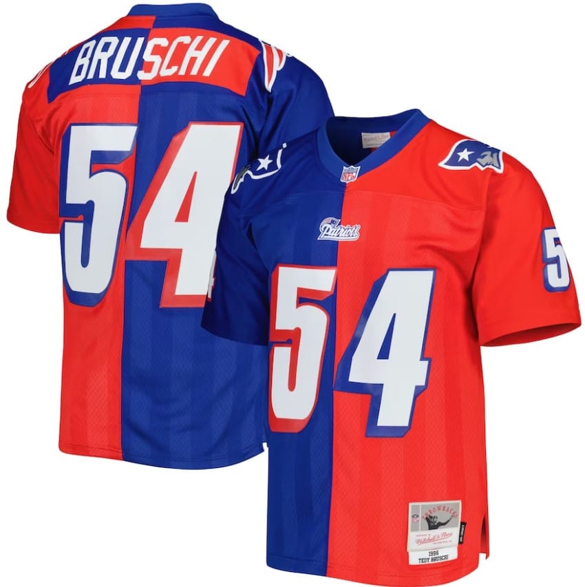 Dynasty Sports & Framing Jerseys - Football Small Tedy Bruschi New England Patriots Mitchell & Ness Royal/Red 1996 Split Legacy Jersey