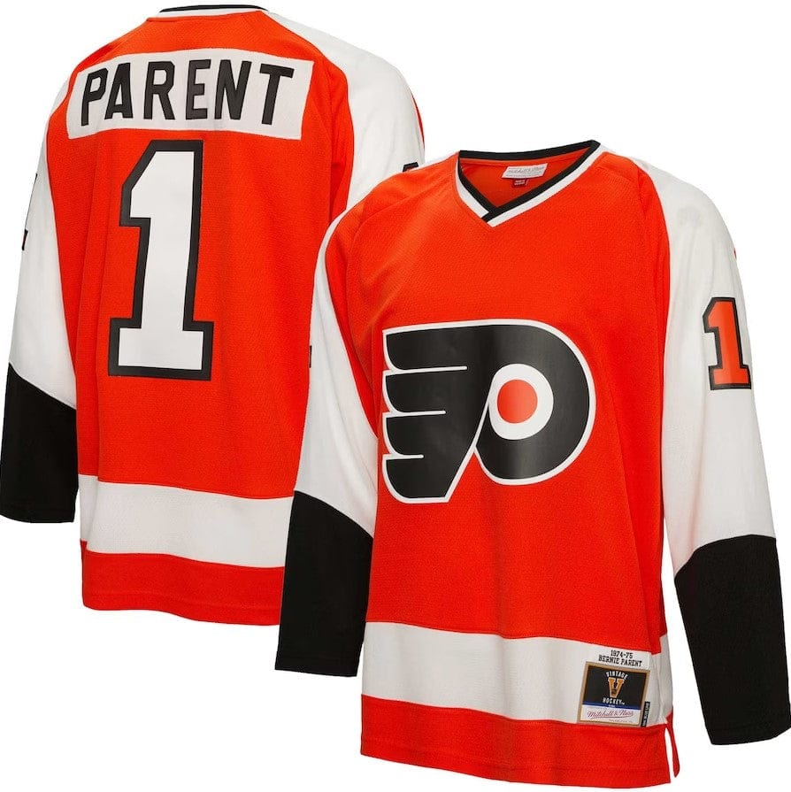 Dynasty Sports & Framing Jerseys - Hockey Small Bernie Parent Philadelphia Flyers Mitchell & Ness Orange 1974/75 Blue Line Player Jersey