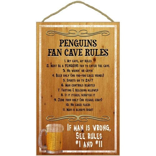 Dynasty Sports & Framing Signs/Plaques - Fan Cave Pittsburgh Penguins Fan Cave Rules Wooden Sign