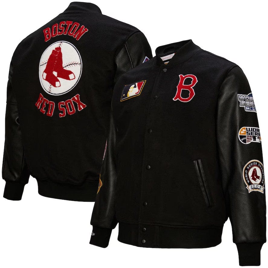 Dynasty Sports & Framing Sweatshirts, Hoodies, & Jackets - Baseball Small Boston Red Sox Mitchell & Ness Black Blackout Collection Full-Snap Varsity Jacket