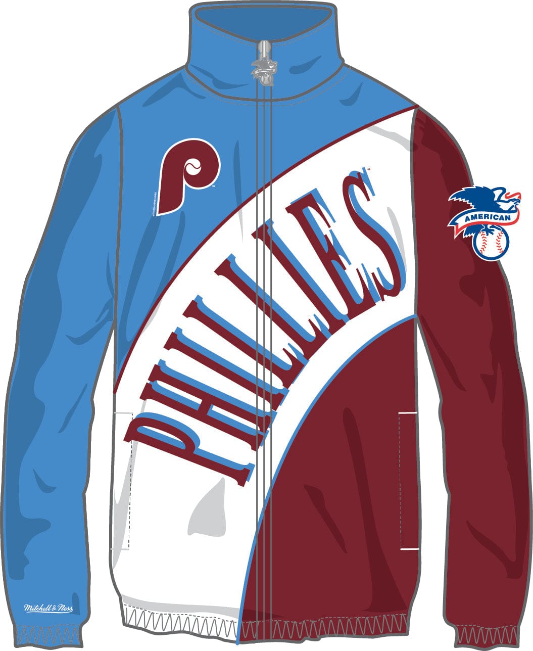 Dynasty Sports & Framing Sweatshirts, Hoodies, & Jackets - Baseball Small Philadelphia Phillies Throwback Mitchell & Ness Arched Retro Lined Windbreaker
