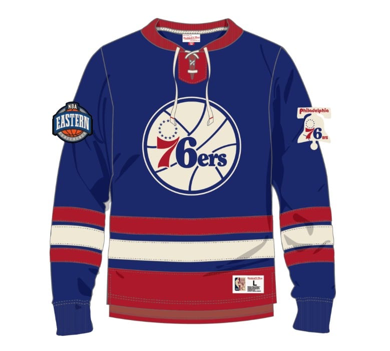 Dynasty Sports & Framing Sweatshirts, Hoodies, & Jackets - Basketball Small Philadelphia 76ers Mitchell & Ness Heritage Lace-Up Vintage Logo Crew Sweatshirt